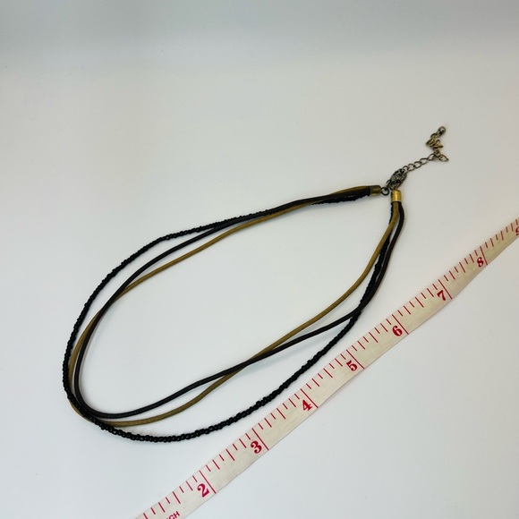 Vintage Triple Strand Cord & Beaded Necklace | Black Brown Gold Tones - Picture 3 of 3